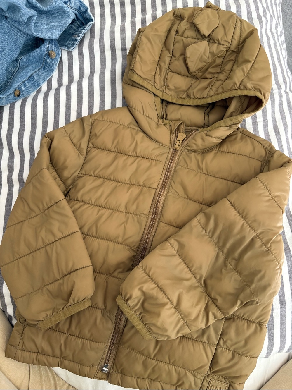 GAP Quilted Hooded Puffer Jacket - Olive Brown